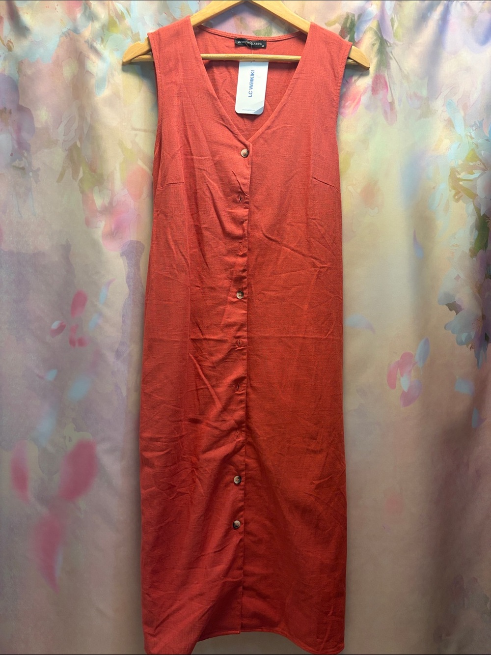 Sleeveless Coral Button-Front Midi Dress by LC Waikiki